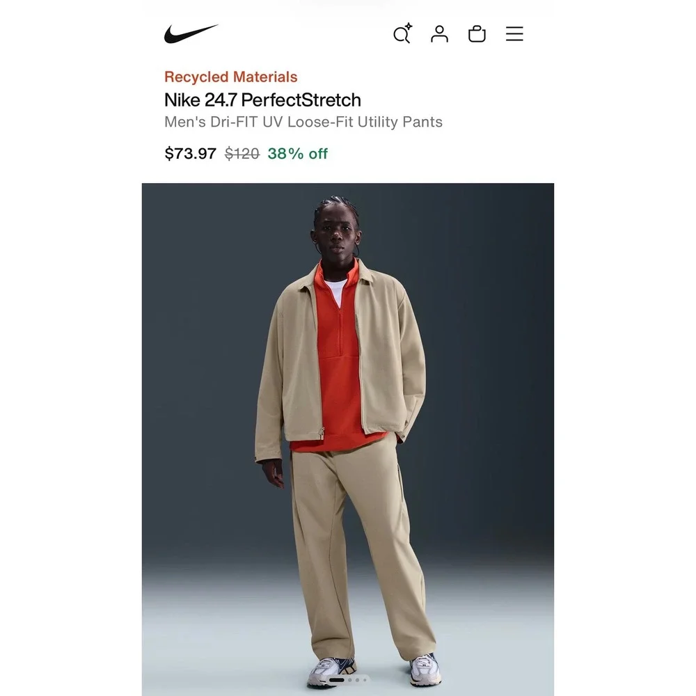 Nike 24.7 PerfectStretch Men's Dri-FIT UV Loose-Fit Utility Pants 36x30 (38x28)